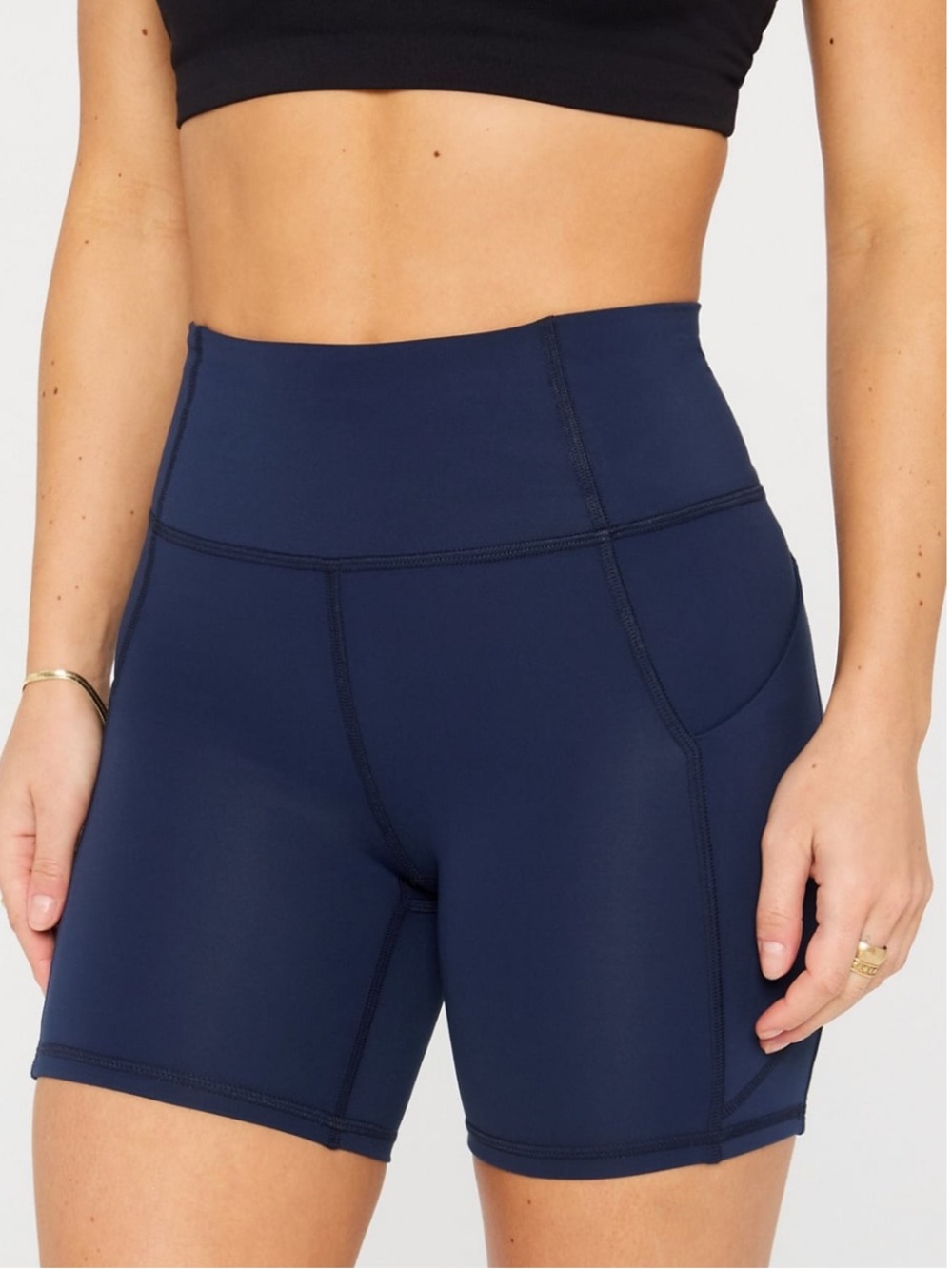 Fabletics Navy High-Waist Athletic Shorts with Side Pockets